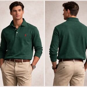NWT Polo Ralph Lauren 4XLT Big & Tall Hunter Green Mesh Long Sleeve Polo Clasic